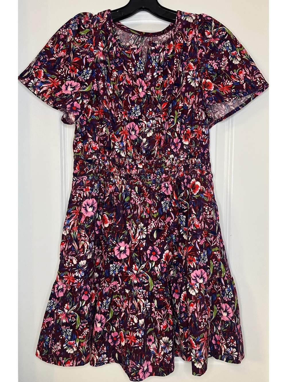 Anthropologie Floral Corduroy Short Sleeve Dress Size S